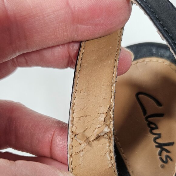 Clarks Black Sandal Cork Wedges Heels Women's Size 9 26069293 - Picture 8 of 9